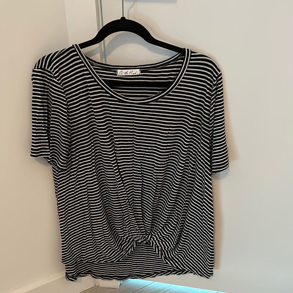 Anthropologie Black and White Striped Short Sleeve Tee